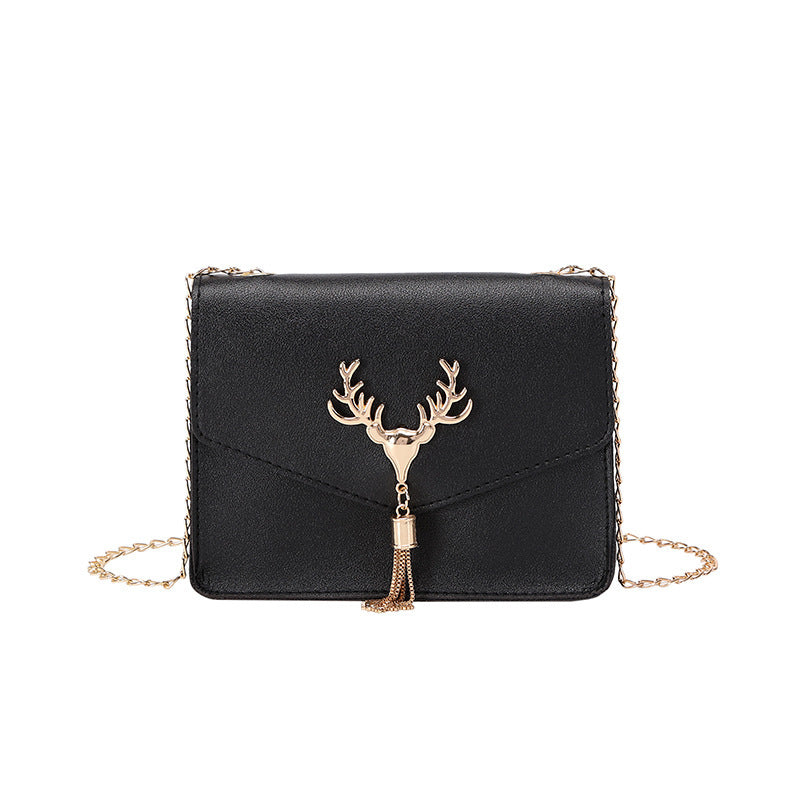 Tassel Deer Head Contrast Color Chain Small Square Leisure Phone Bag