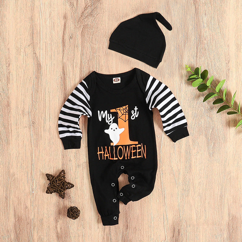 Halloween Long - Sleeved Striped Onesie