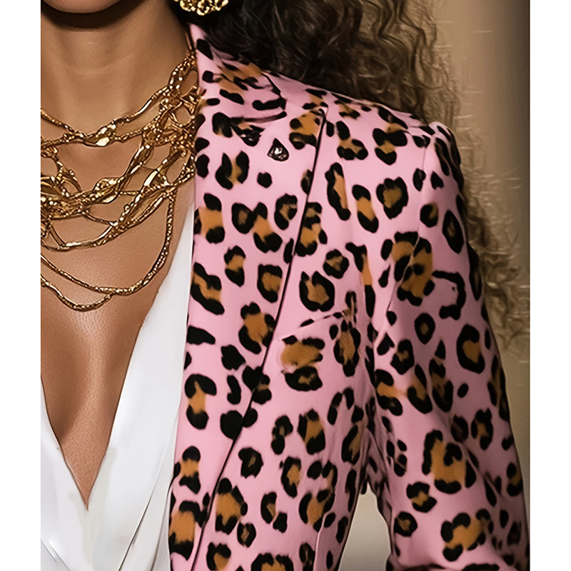 Trendy Pink Leopard Blazer