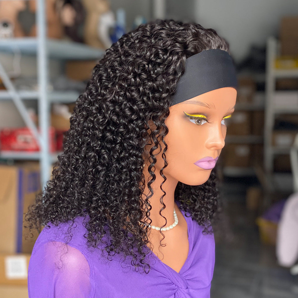 Human Hair Curly Headband Wig