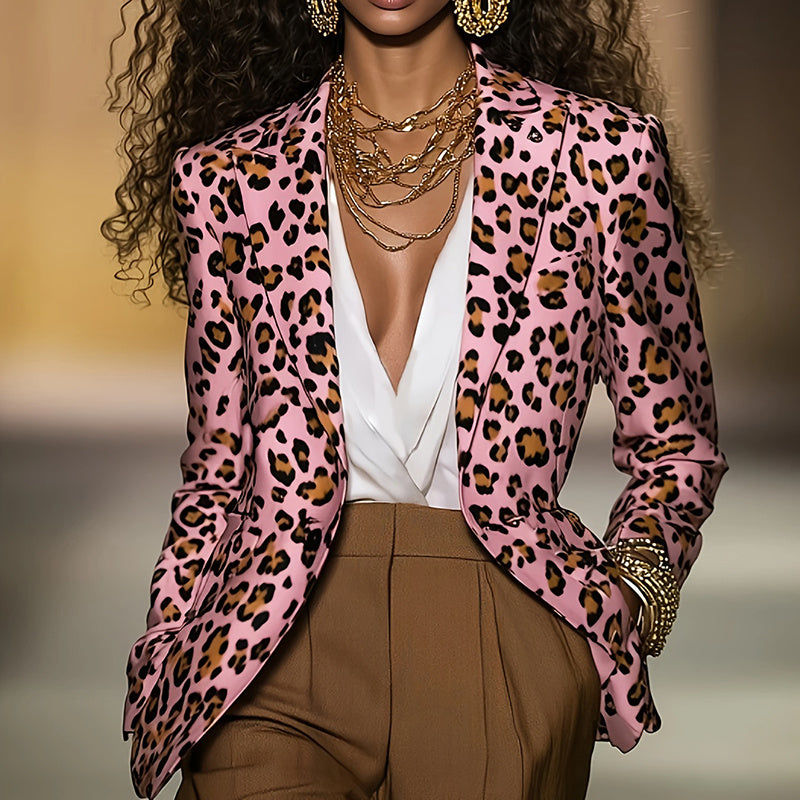 Trendy Pink Leopard Blazer
