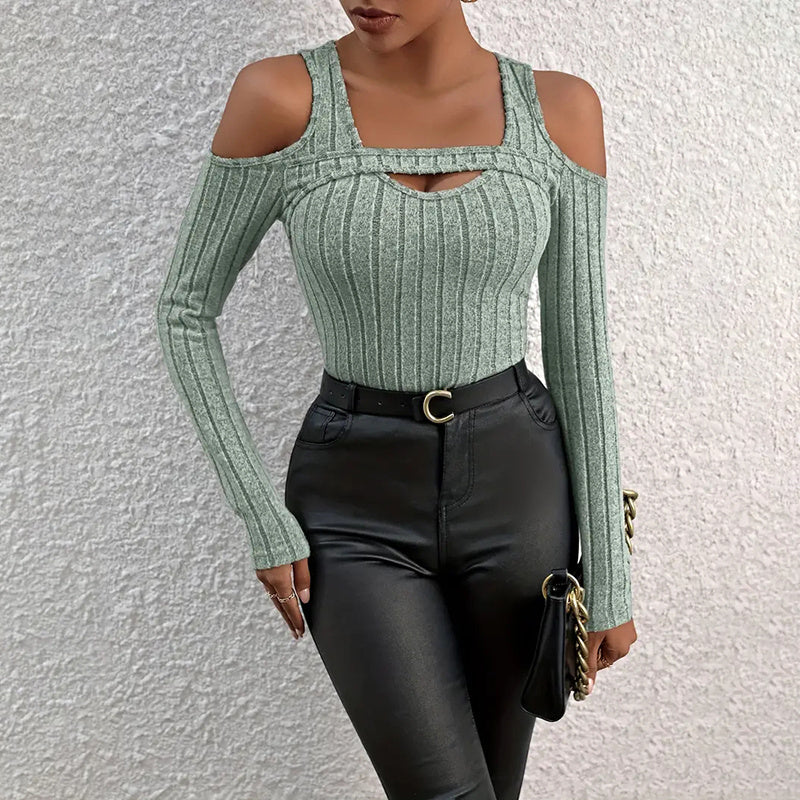 Ribbed Cut Out Long Sleeve Top