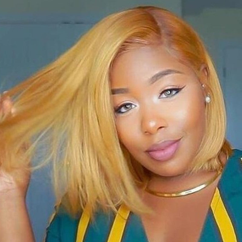 Short Blonde Wig Natural Look realistic scalp top close-up