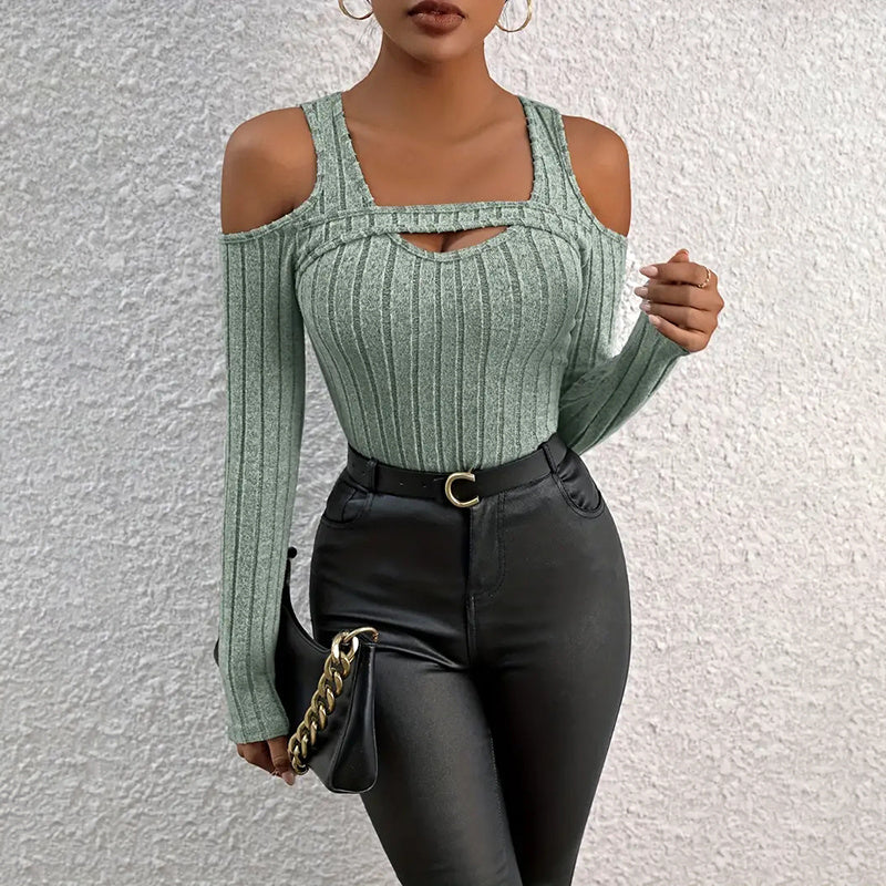 Ribbed Cut Out Long Sleeve Top