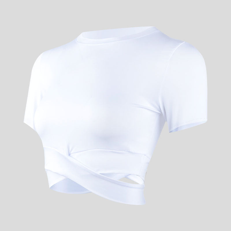 Yoga Clothes T-shirt Women model wearing blue T-shirt