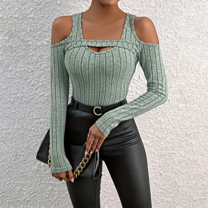 Ribbed Cut Out Long Sleeve Top