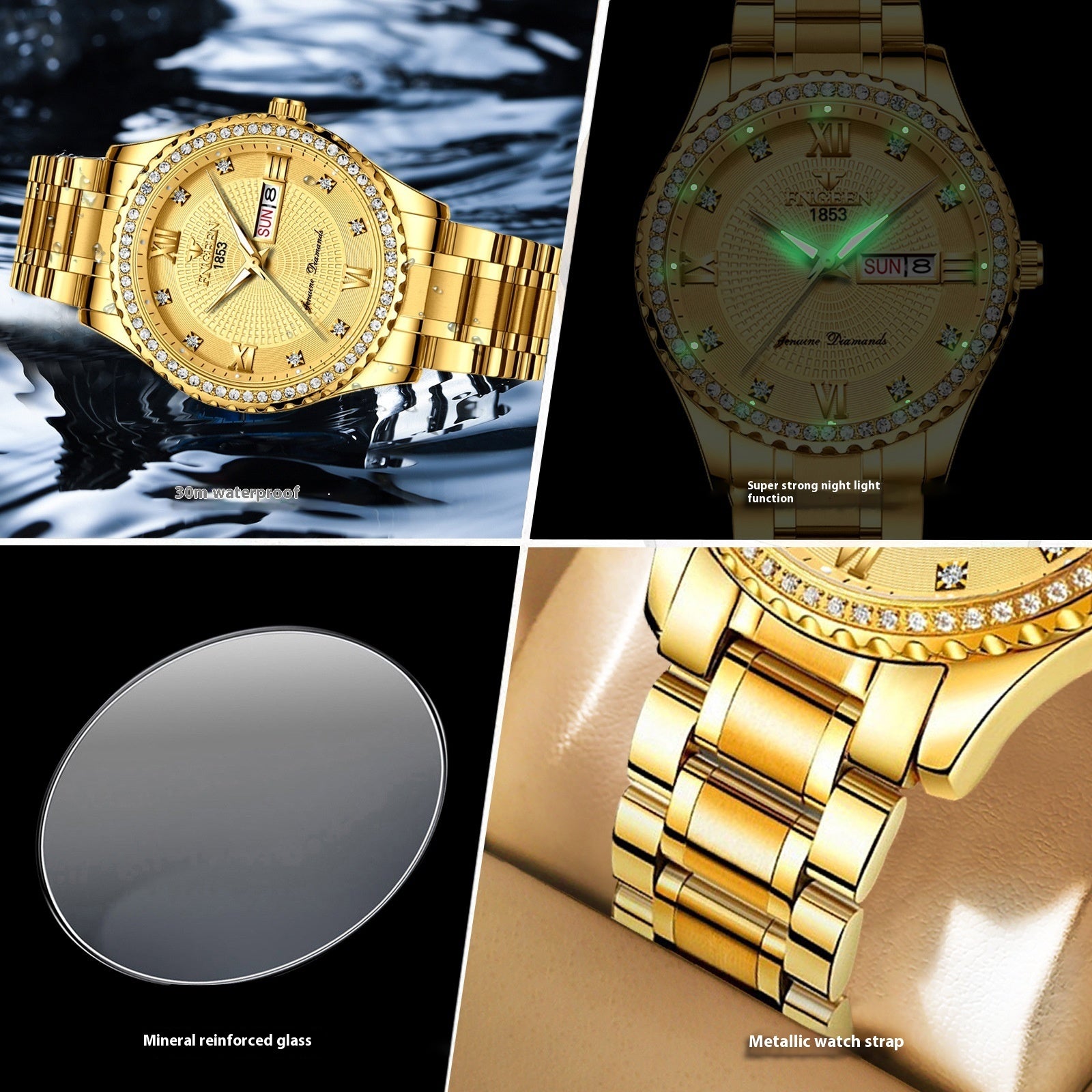 Men’s Luminous Gold Steel Watch