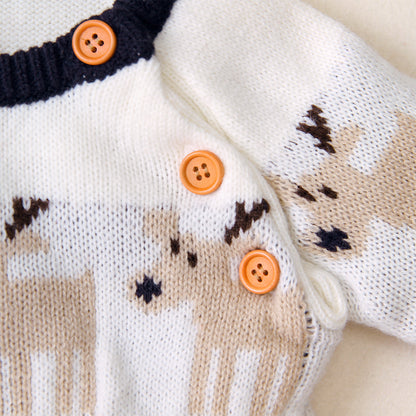 Autumn and winter boys and girls cartoon Christmas elk baby romper