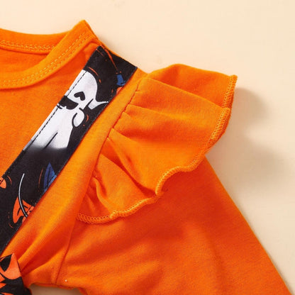 Halloween Flounced Sleeve Two-piece Round Neck Long-sleeved Triangle Romper