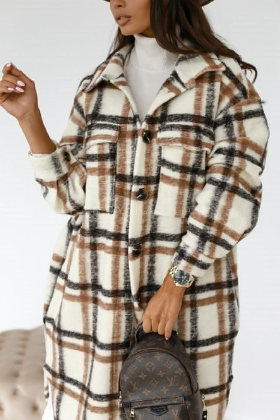 Warm Long Plaid Overcoat