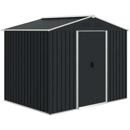 Outsunny 7.7 X 5.7ft Metal Garden Shed, Galvanised Outdoor Tool Storage House With Ventilation Slots And Sliding Doors, Grey