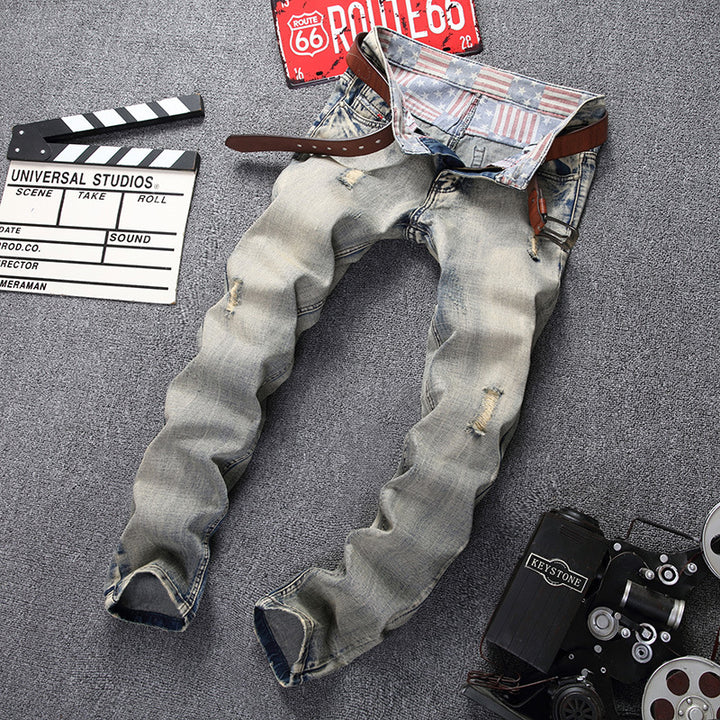 Ripped Jeans Men's Straight Slim Fit