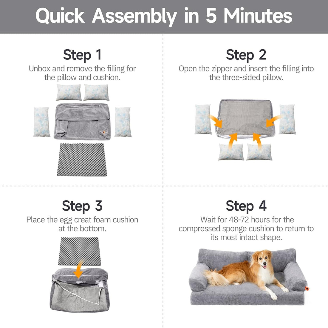 Orthopedic Dog Bed – Grey Sofa 🐾