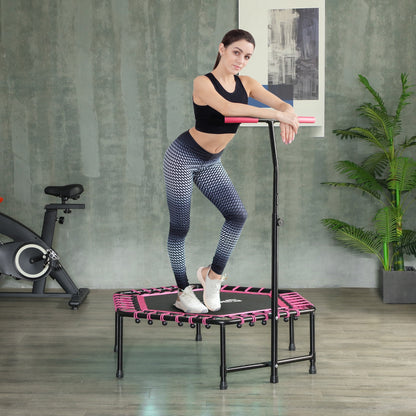 45 Rebounder Trampoline For Adults, Quiet Bungee Rebounder With LED Lights And Adjustable Handle, Pink