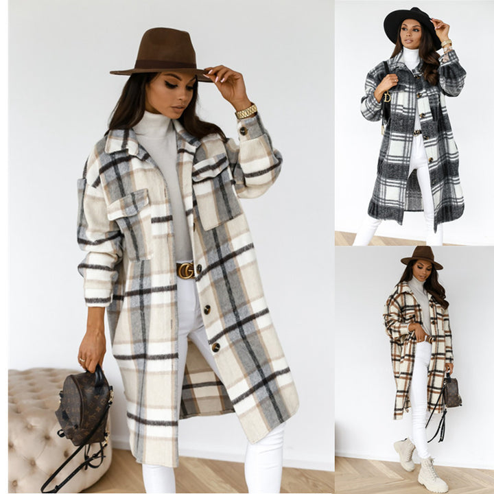 Warm Long Plaid Overcoat