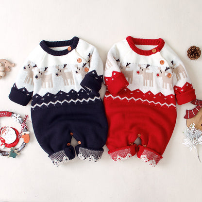 Autumn and winter boys and girls cartoon Christmas elk baby romper
