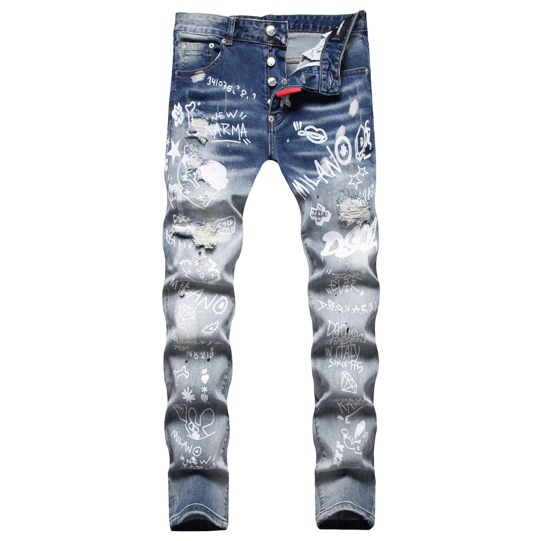 Embroidered Patch Straight Jeans