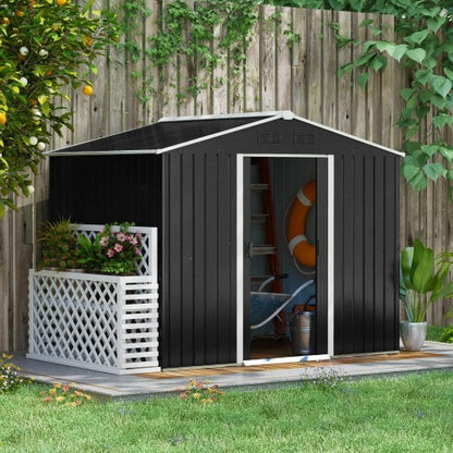 Outsunny 7.7 X 5.7ft Metal Garden Shed, Galvanised Outdoor Tool Storage House With Ventilation Slots And Sliding Doors, Grey