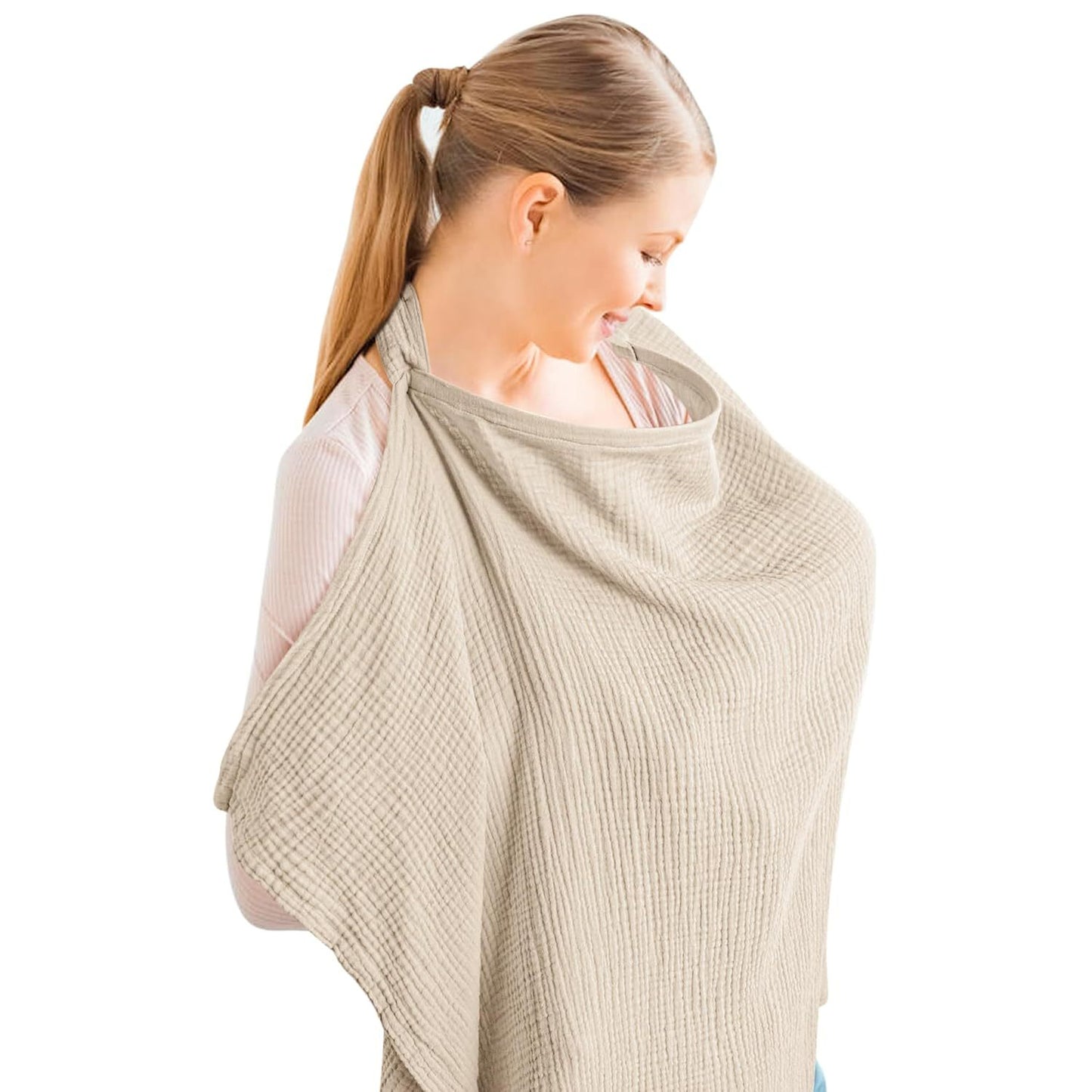 Muslin Nursing Cover For Baby Breastfeeding, Breathable Cotton Breastfeeding Cover With Rigid Hoop For Mother Nursing Apron, Multi-use Carseat Canopy