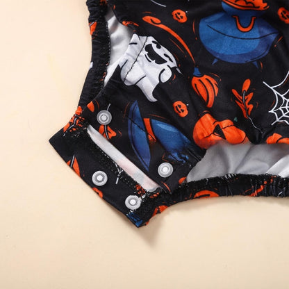 Halloween Flounced Sleeve Two-piece Round Neck Long-sleeved Triangle Romper