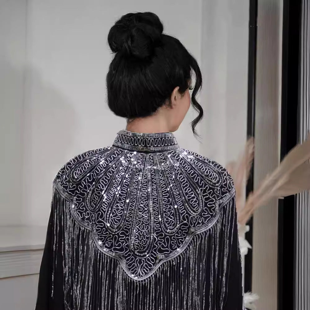 Fashion Dress Robe Ethnic Clothes Women back view displaying long skirt