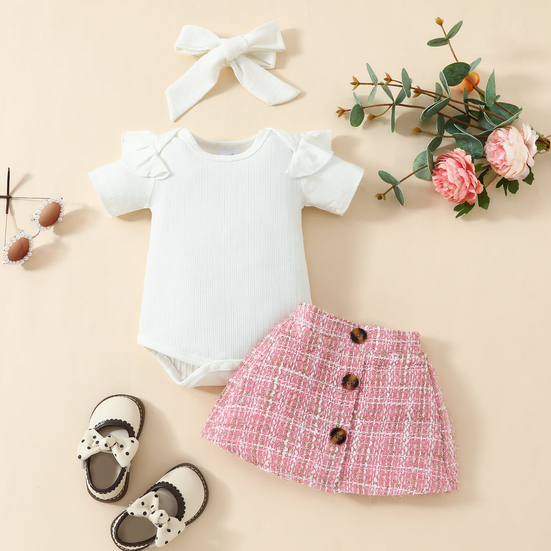 Babies' Short-Sleeved Blouse Skirt Set