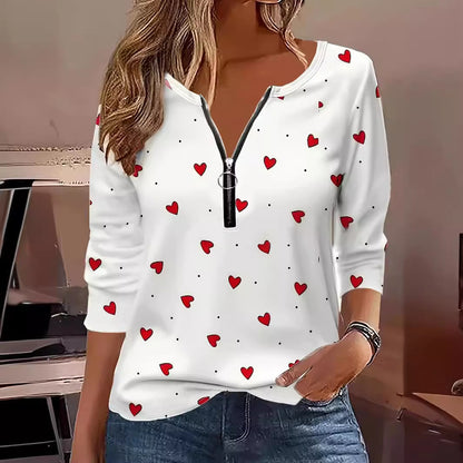 Digital Printing Love Round Neck Zipper T-shirt