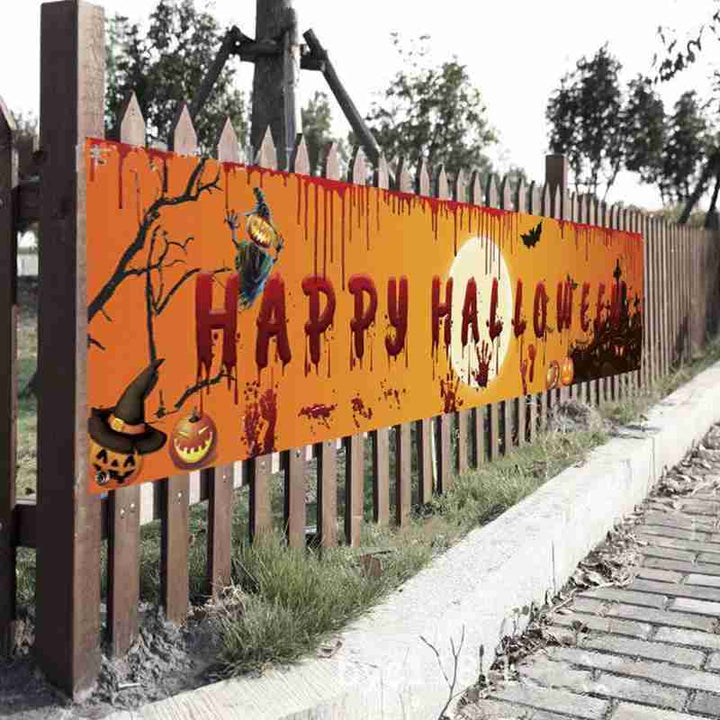 Halloween Party Banner Horror hanging on wall
