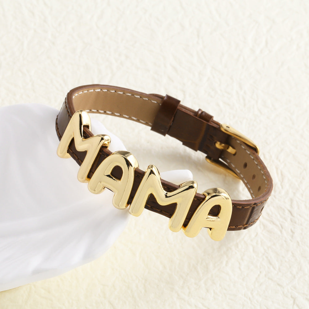 Engraved Mama Leather Bracelet
