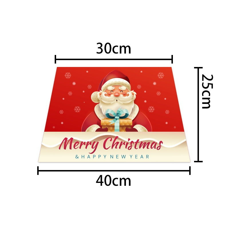Colorful Merry Christmas design featuring Santa Claus on a Christmas tree skirt, perfect for festive holiday décor.