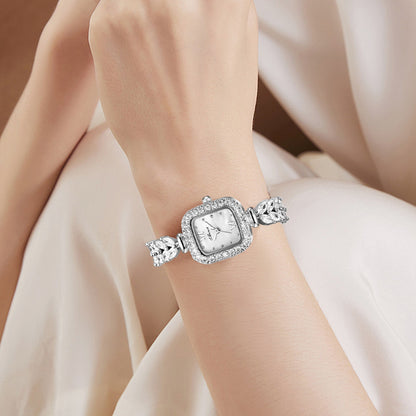 Temperament And Fully-jewelled Quartz Small Golden Spike Small Square Plate Watch
