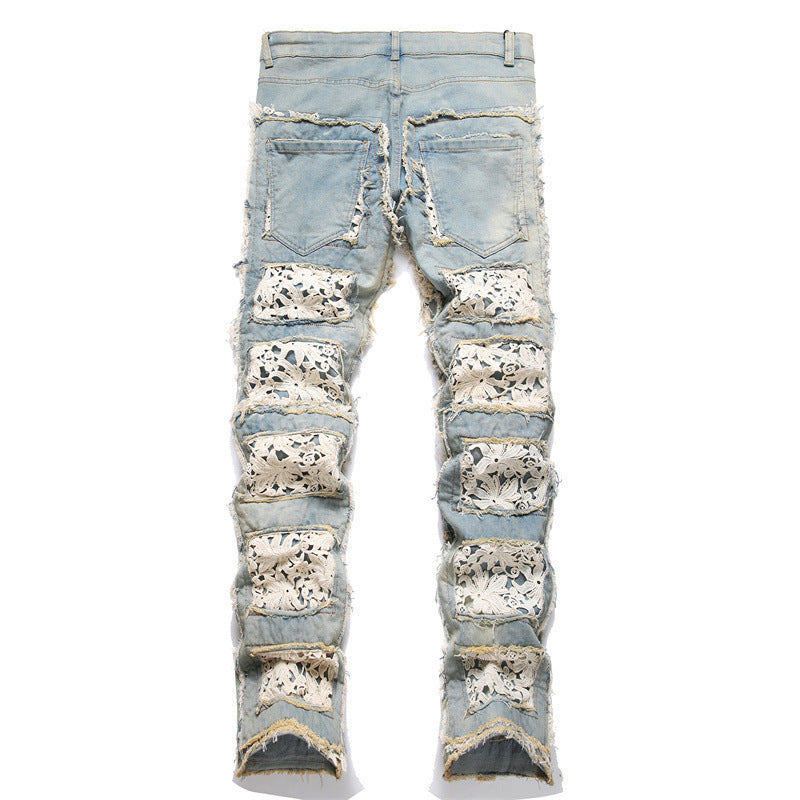 Blue Embroidered Flared Jeans