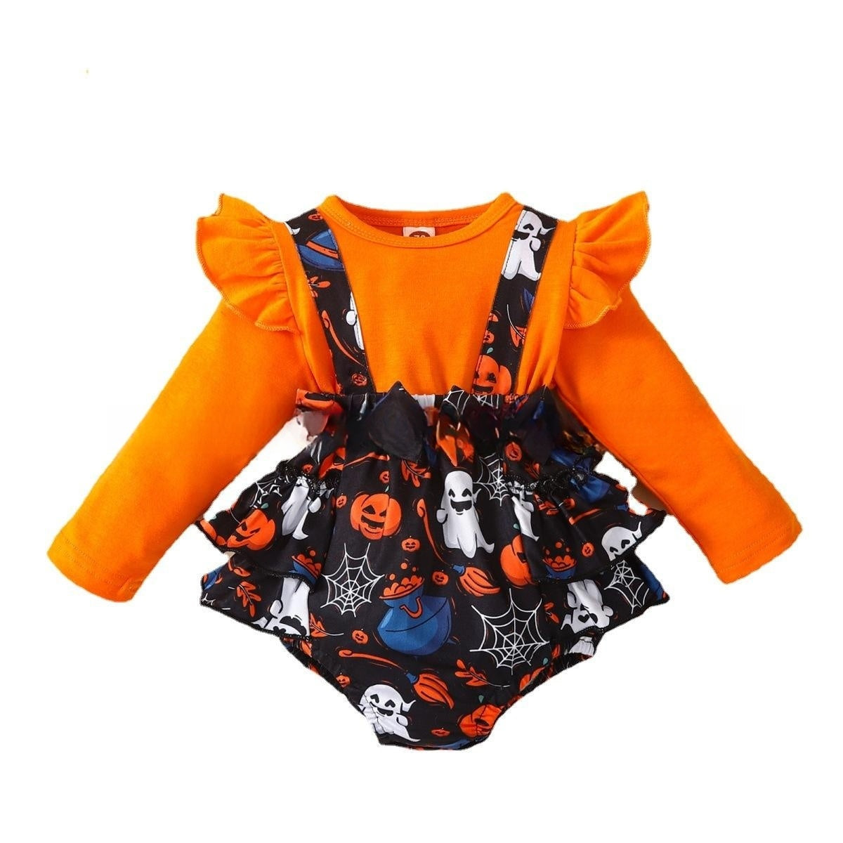 Halloween Flounced Sleeve Two-piece Round Neck Long-sleeved Triangle Romper
