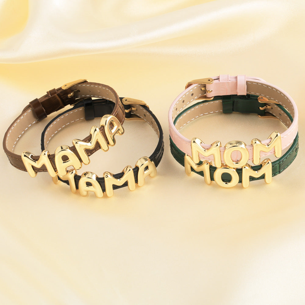 Engraved Mama Leather Bracelet