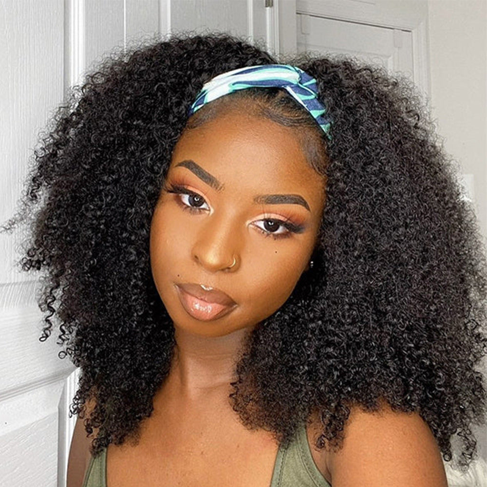 Human Hair Curly Headband Wig