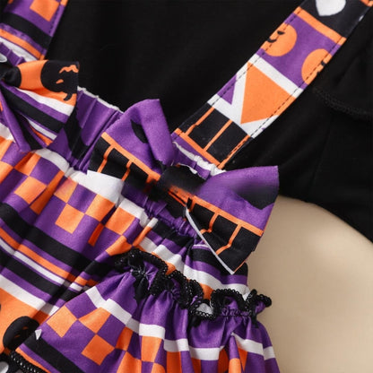 Halloween Flounced Sleeve Two-piece Round Neck Long-sleeved Triangle Romper