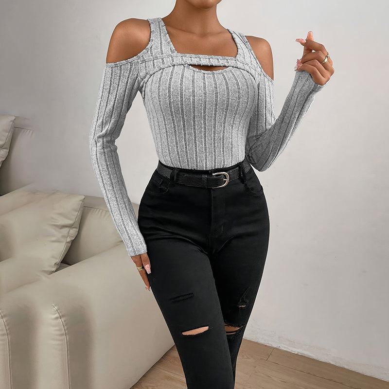 Ribbed Cut Out Long Sleeve Top