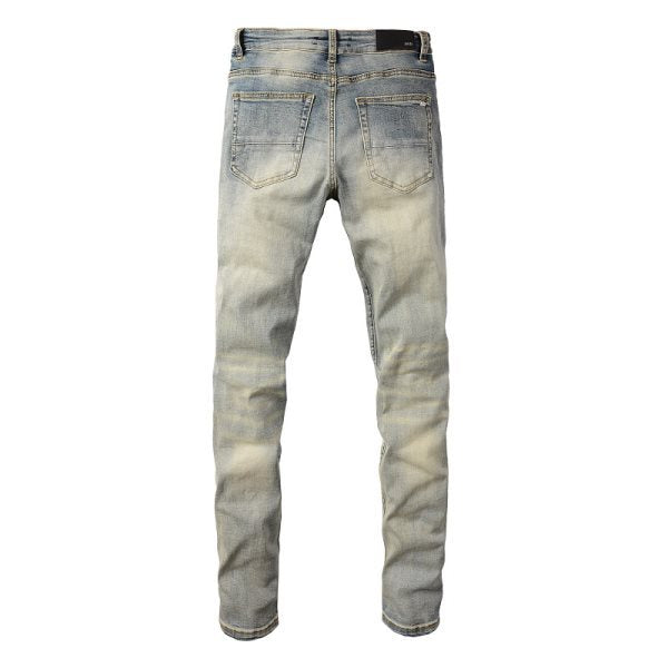 Ripped Cat Beard Patch Printed Jeans