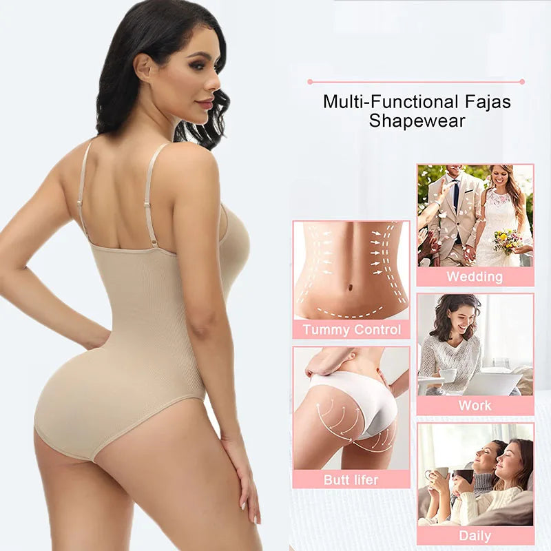 V Neck Spaghetti Strap Compression Bodysuits