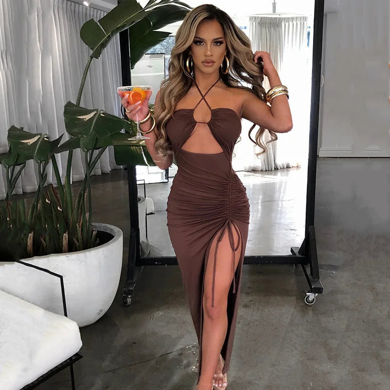 Sleeveless Sexy Midi Backless Dress