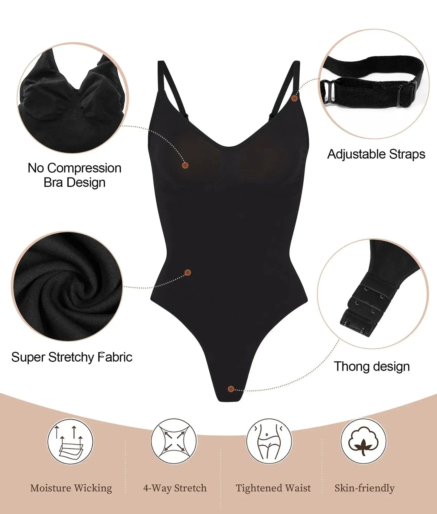 V Neck Spaghetti Strap Compression Bodysuits