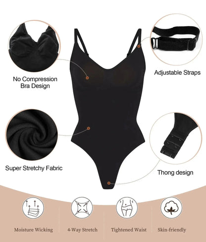 V Neck Spaghetti Strap Compression Bodysuits