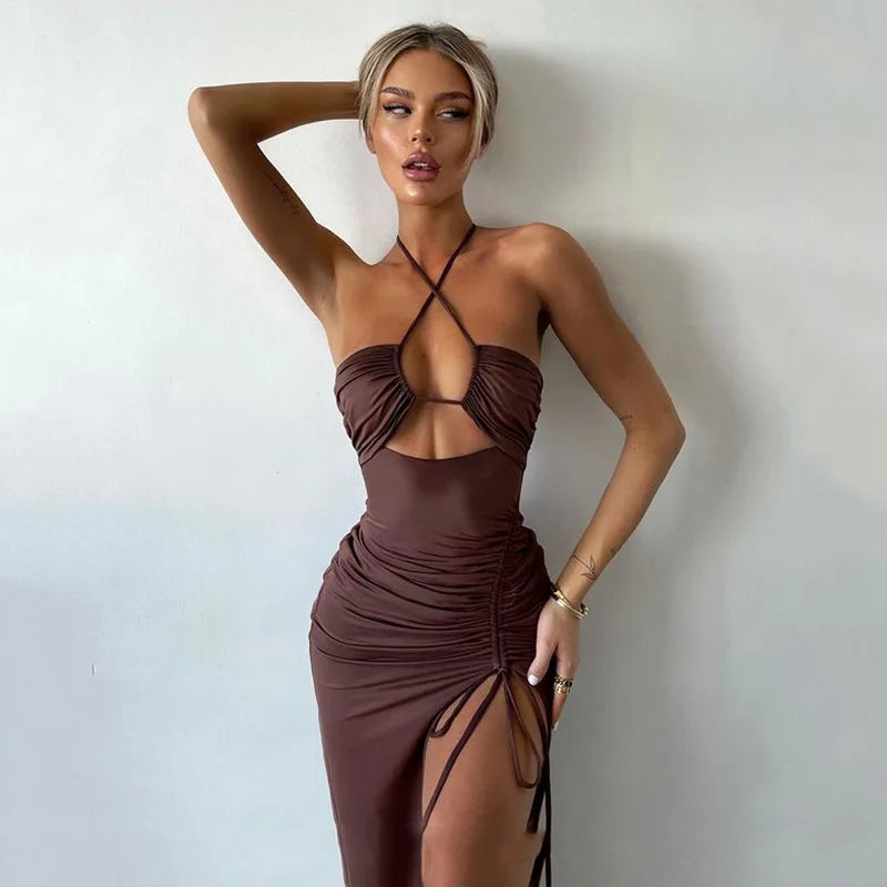 Sleeveless Sexy Midi Backless Dress
