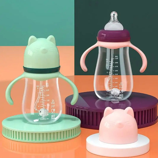 Baby Milk Feeding Bottle Set With Handle Infant Bottles Silicone Nipple BPA