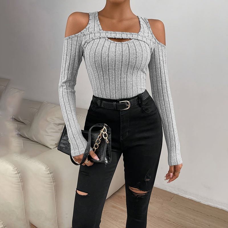 Ribbed Cut Out Long Sleeve Top