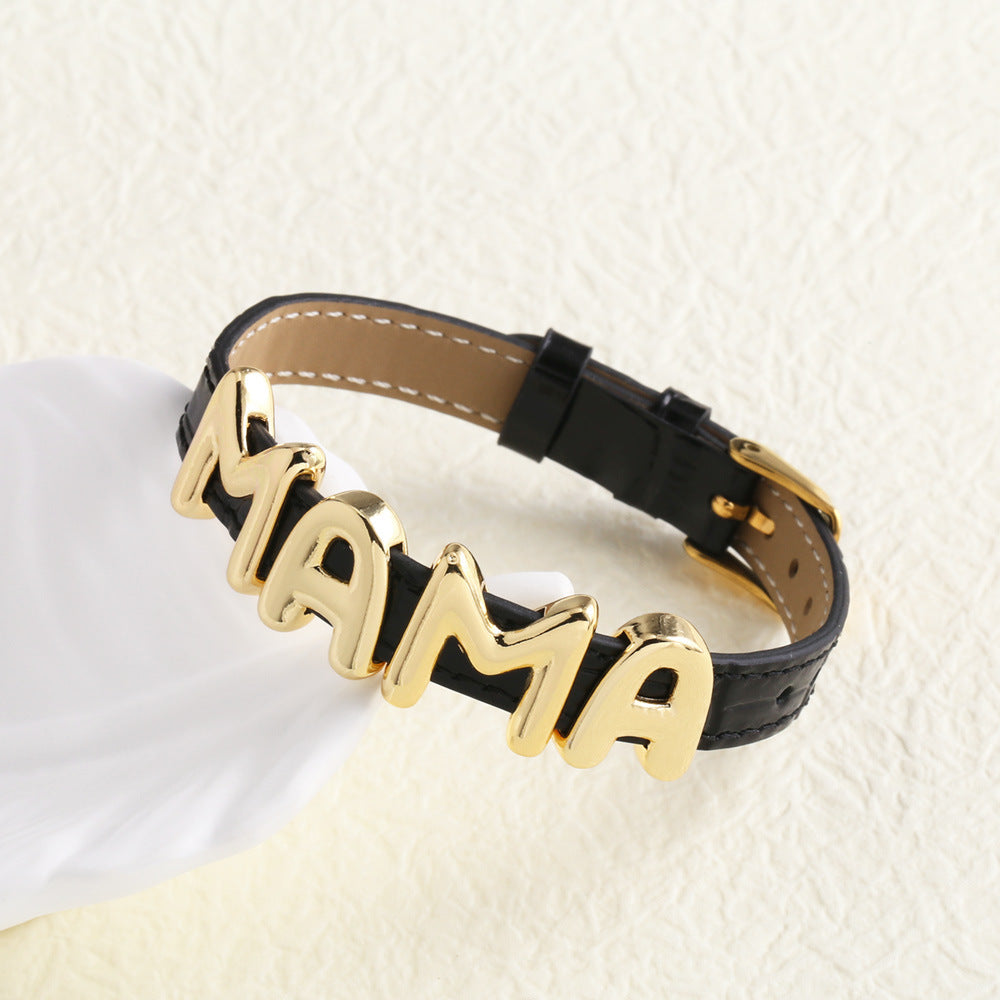 Engraved Mama Leather Bracelet