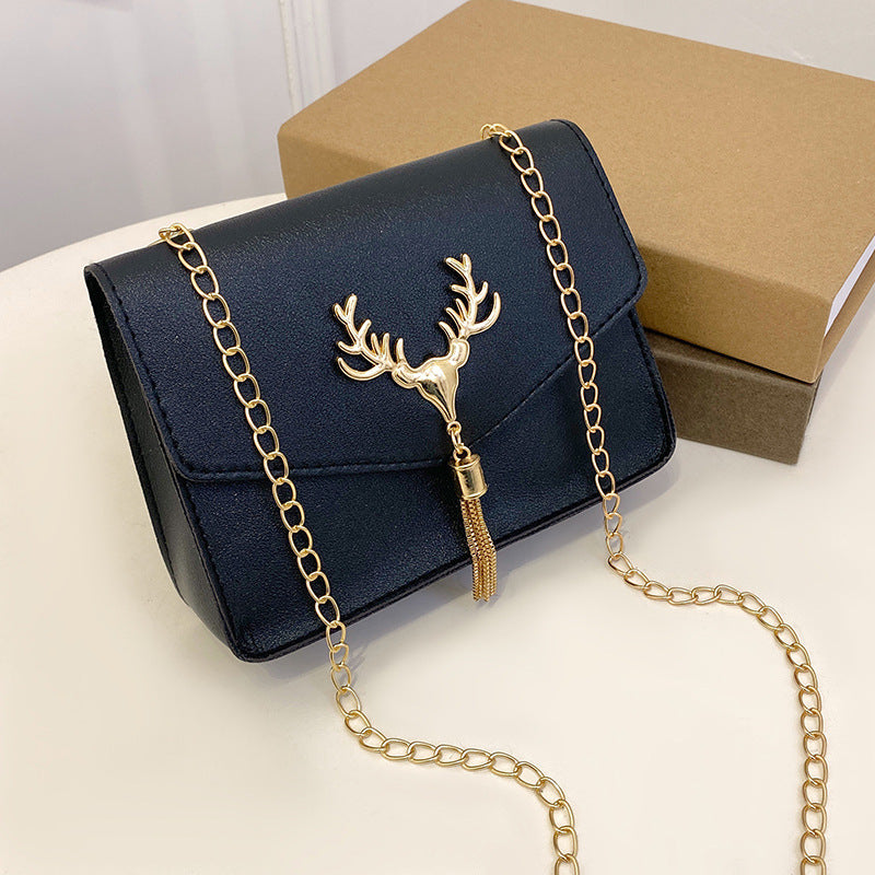 Tassel Deer Head Contrast Color Chain Small Square Leisure Phone Bag
