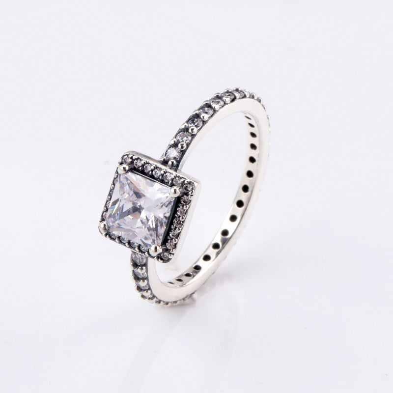 White Copper Ring Female Panjia Square Zircon  Personality Creative Style