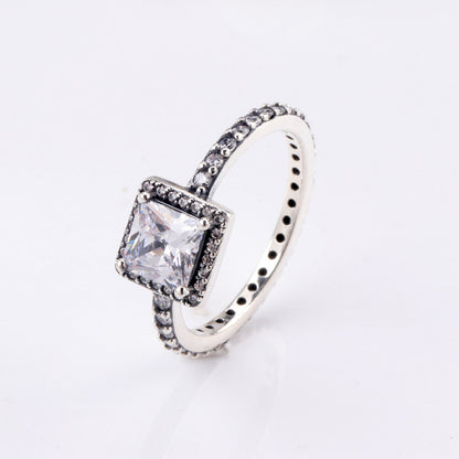 White Copper Ring Female Panjia Square Zircon  Personality Creative Style