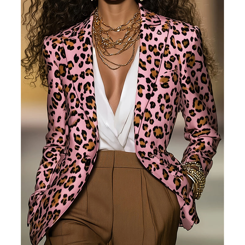 Trendy Pink Leopard Blazer